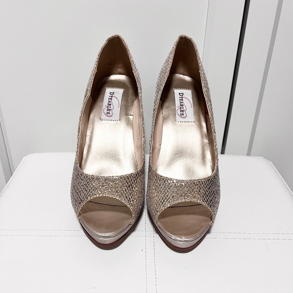 Bright Gold Peep Toe Heels Size 7.5 - Picture 3 of 8